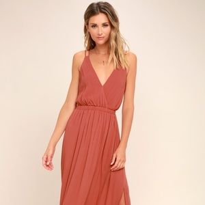Lulus Rusty Rose Lost In Paradise Maxi Dress XS